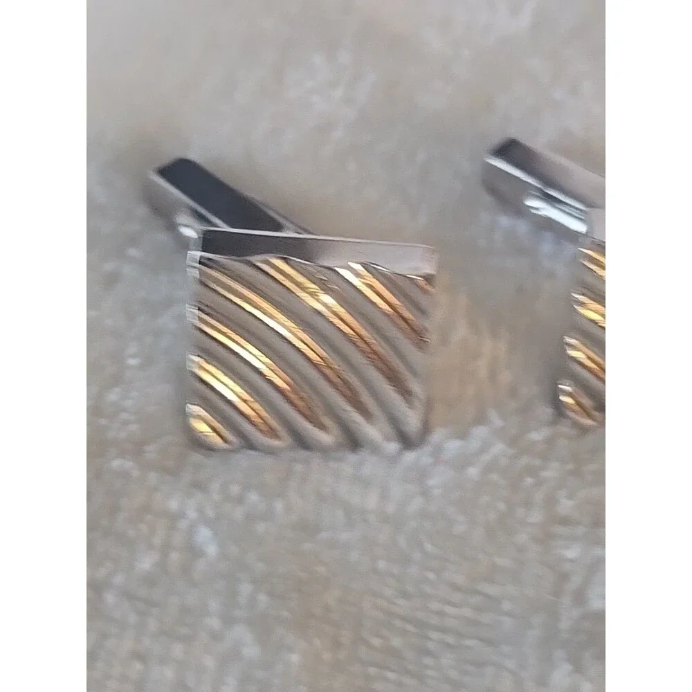 Vintage Swank Cuff Links - Silver Square with Design